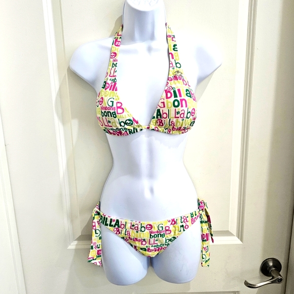 🆑️ BILLABONG Bright Neon Bikini | Triangle Top Halter Closure Side Tie S - Picture 1 of 16